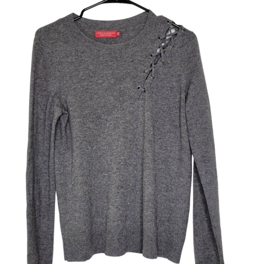 N:Philanthropy Rocco Lace Up Cashmere Wool Cutout Shoulder Detail Crew Sweater